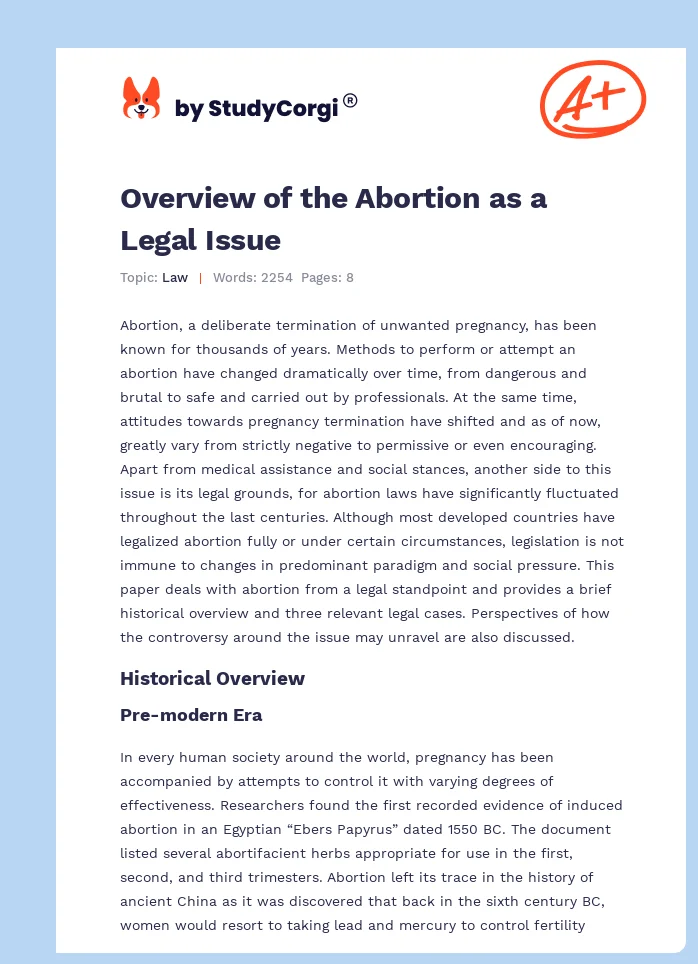 Overview of the Abortion as a Legal Issue. Page 1