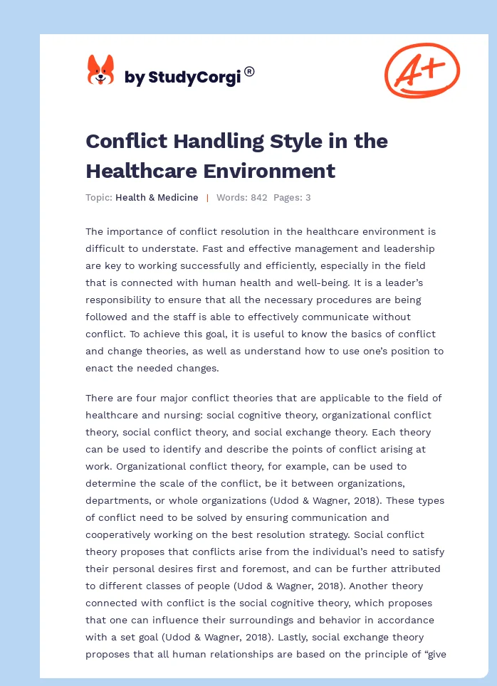 Conflict Handling Style in the Healthcare Environment. Page 1
