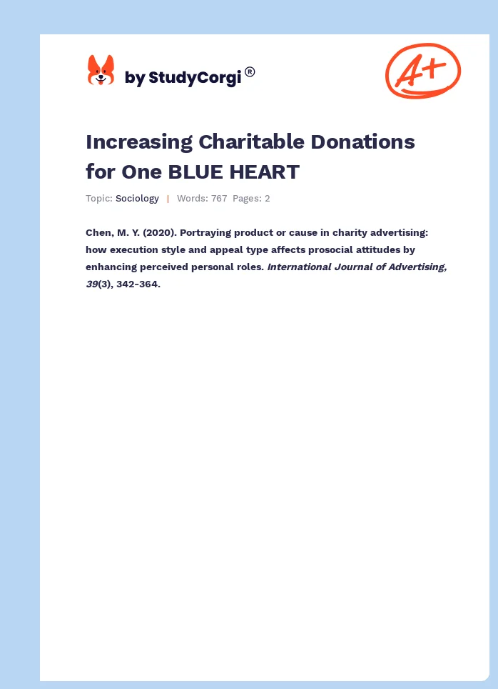 Increasing Charitable Donations for One BLUE HEART. Page 1