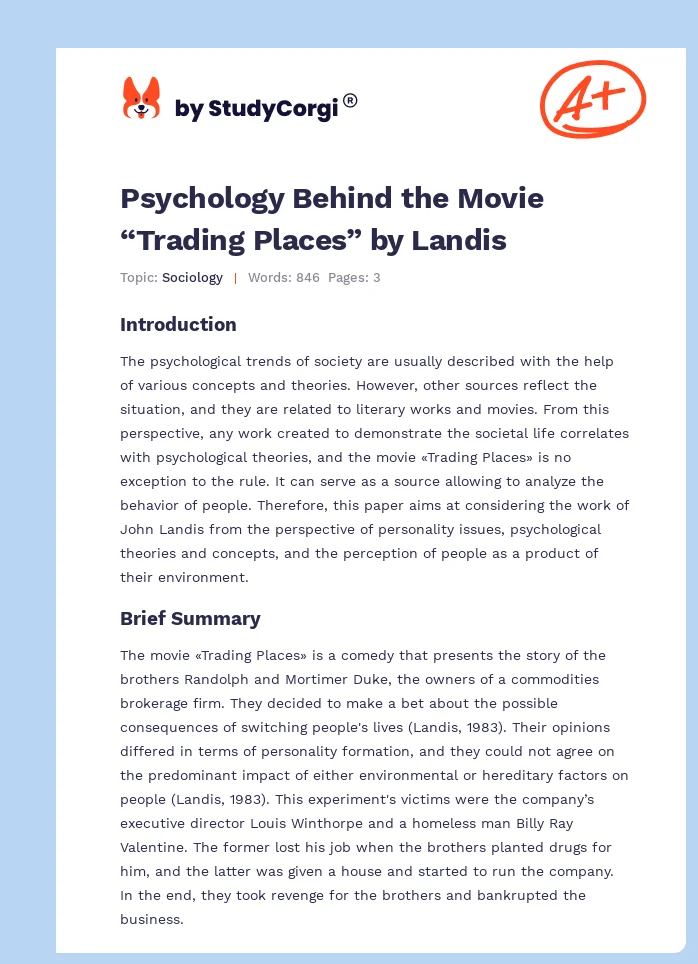 Psychology Behind the Movie “Trading Places” by Landis. Page 1