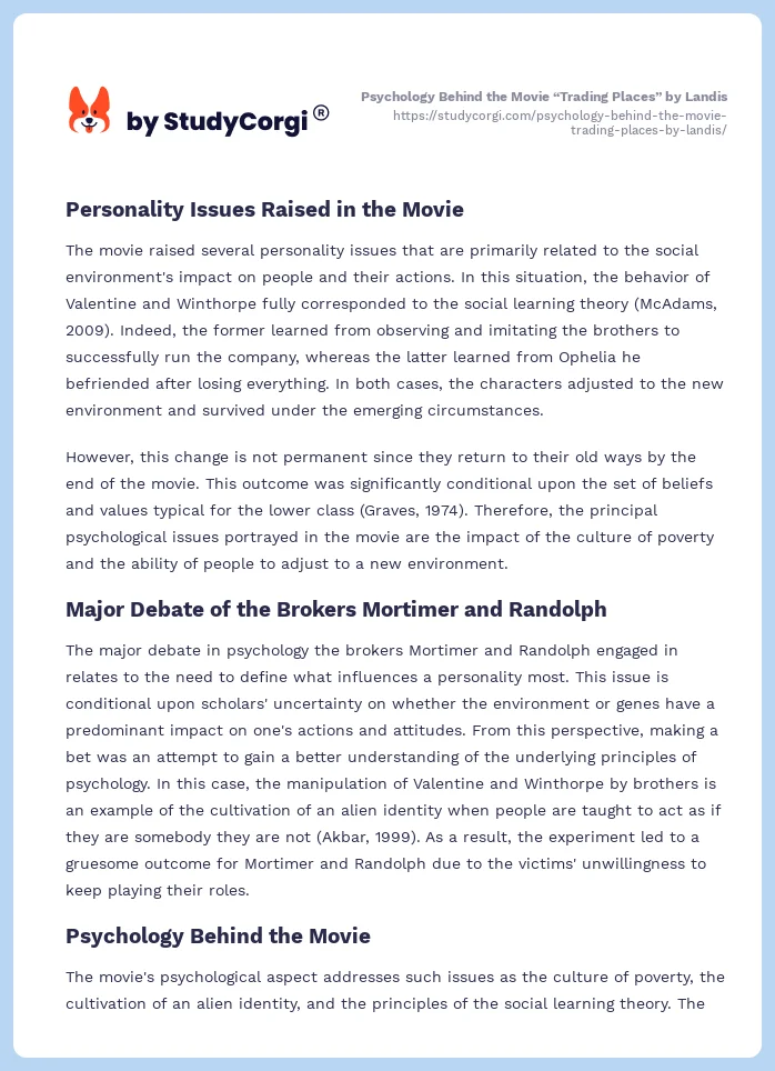 Psychology Behind the Movie “Trading Places” by Landis. Page 2