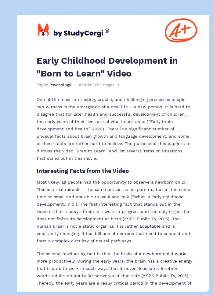 Early Childhood Development in "Born to Learn" Video. Page 1
