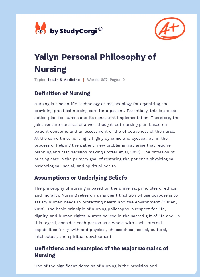 Yailyn Personal Philosophy of Nursing. Page 1