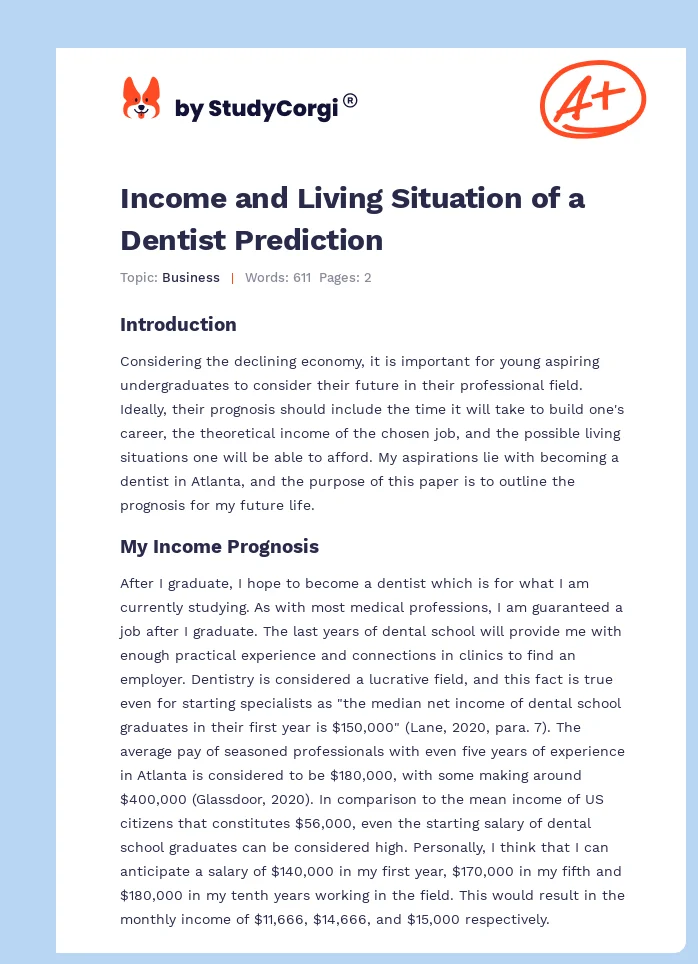 Income and Living Situation of a Dentist Prediction. Page 1