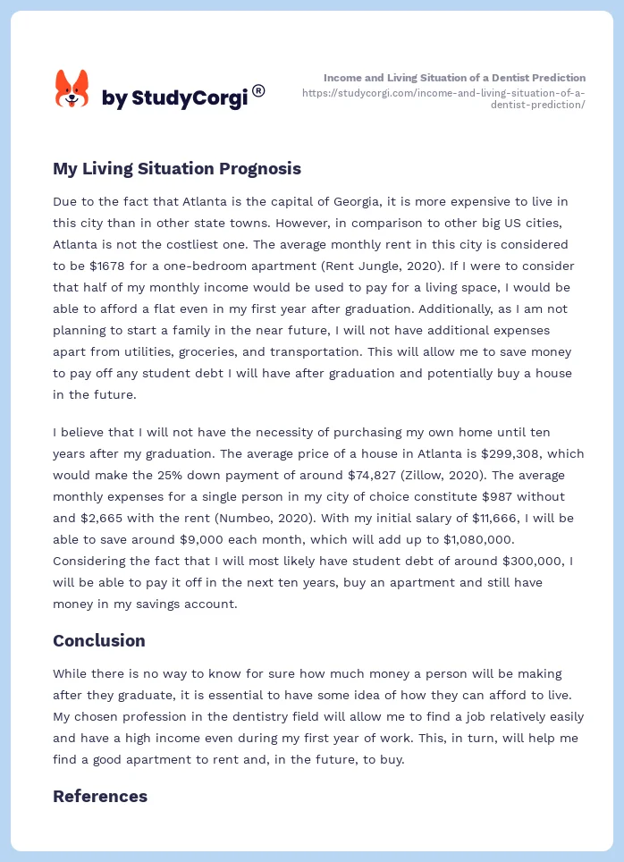 Income and Living Situation of a Dentist Prediction. Page 2