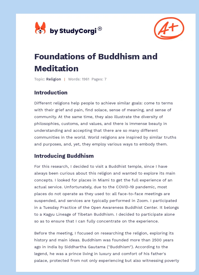 Foundations of Buddhism and Meditation. Page 1