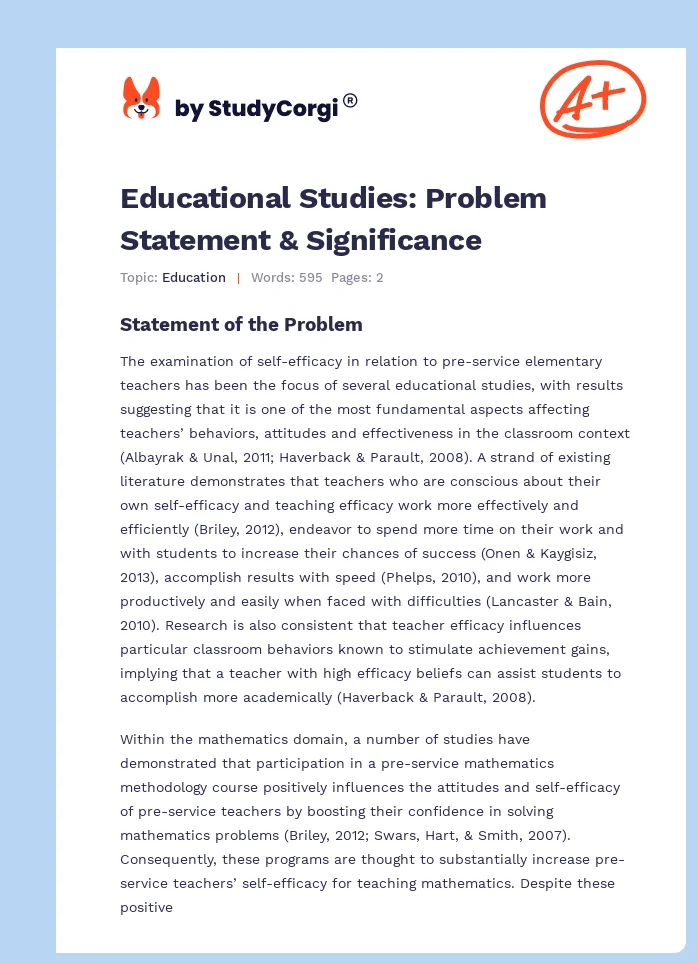 Educational Studies: Problem Statement & Significance. Page 1