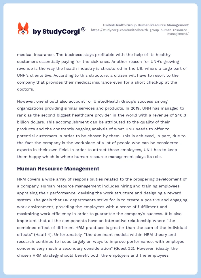 UnitedHealth Group Human Resource Management. Page 2