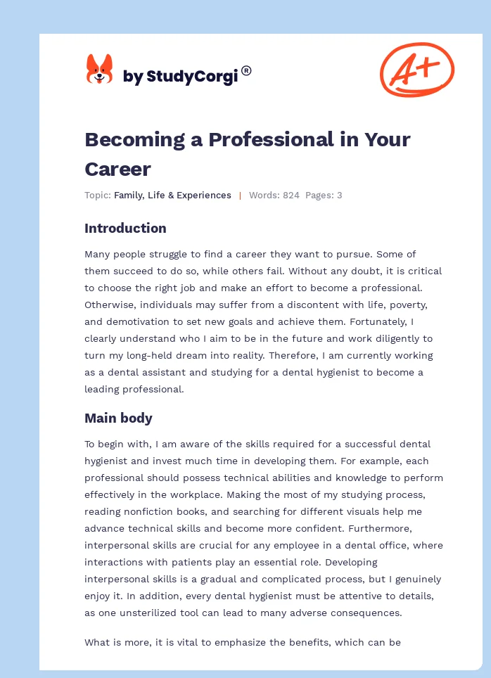 Becoming a Professional in Your Career. Page 1