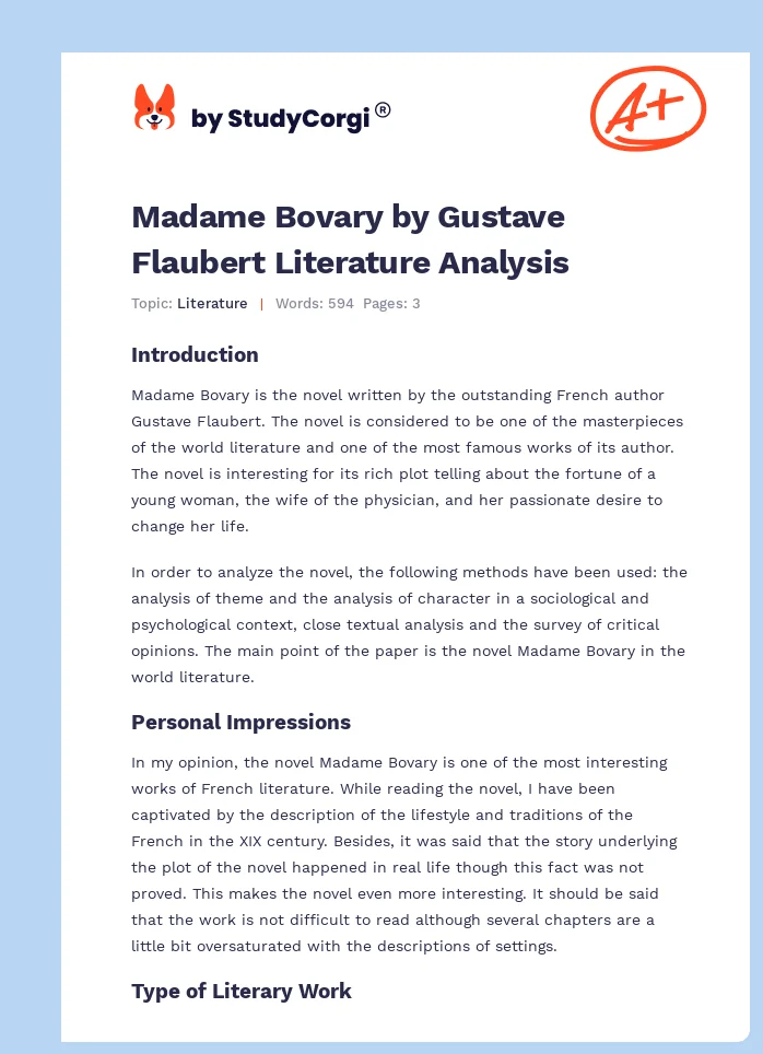 Madame Bovary by Gustave Flaubert Literature Analysis. Page 1