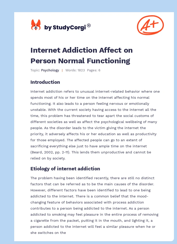 Internet Addiction Affect on Person Normal Functioning. Page 1