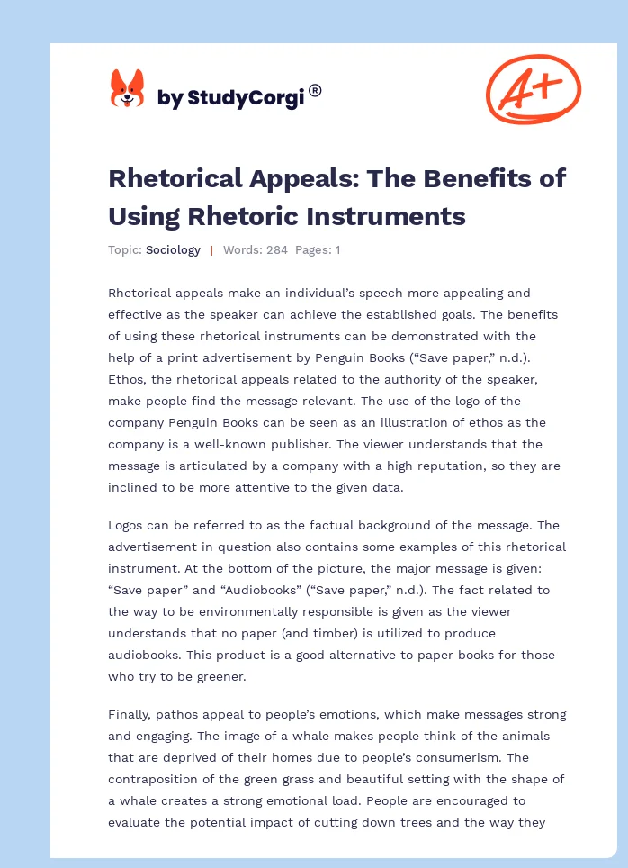 Rhetorical Appeals: The Benefits of Using Rhetoric Instruments. Page 1