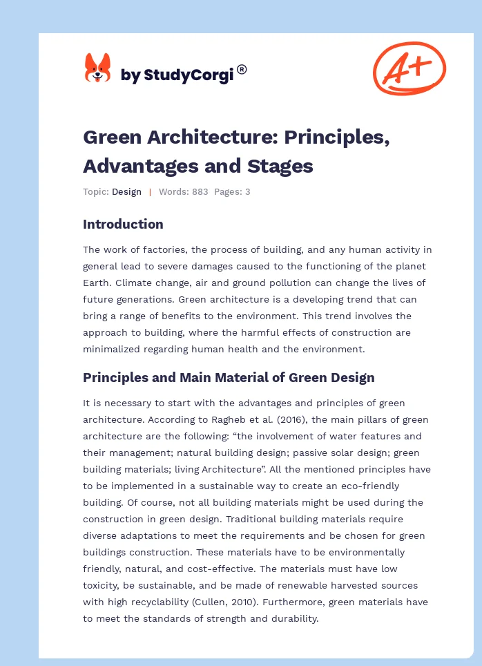 Green Architecture: Principles, Advantages and Stages. Page 1
