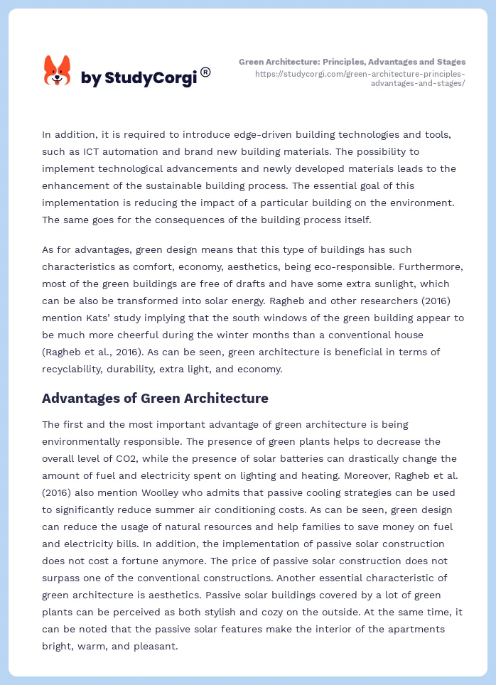 Green Architecture: Principles, Advantages and Stages. Page 2