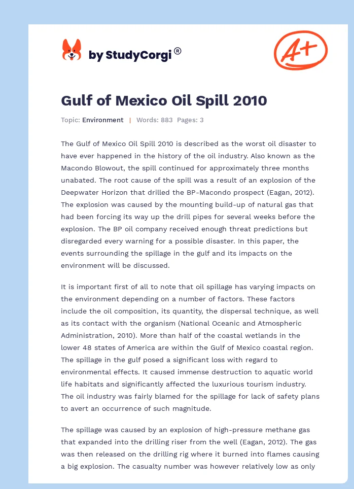 Gulf of Mexico Oil Spill 2010. Page 1