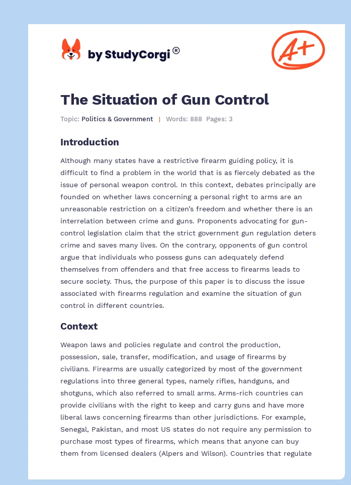 The Situation of Gun Control. Page 1