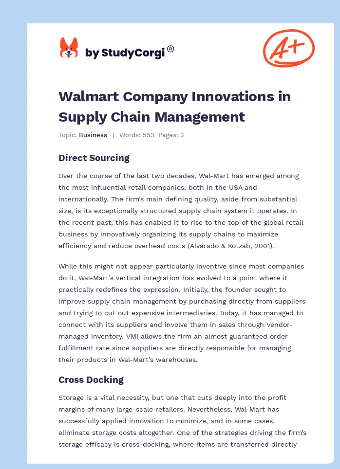 Walmart Company Innovations in Supply Chain Management. Page 1