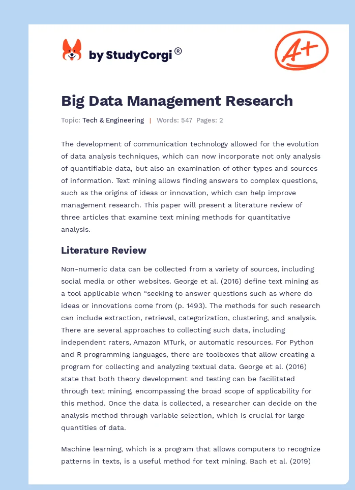 Big Data Management Research. Page 1