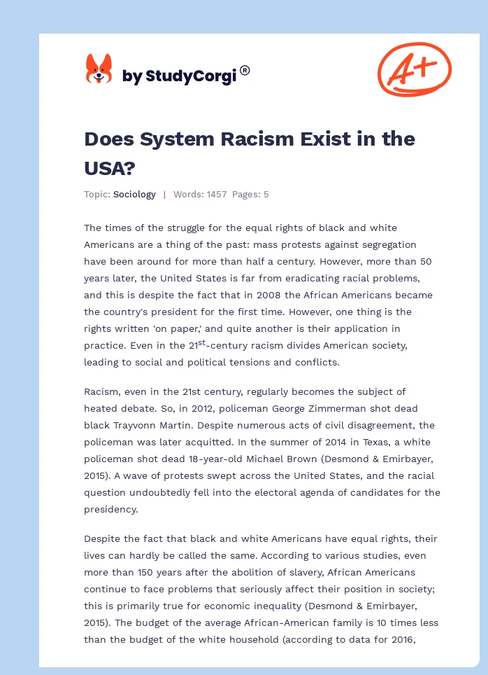 Does System Racism Exist in the USA?. Page 1