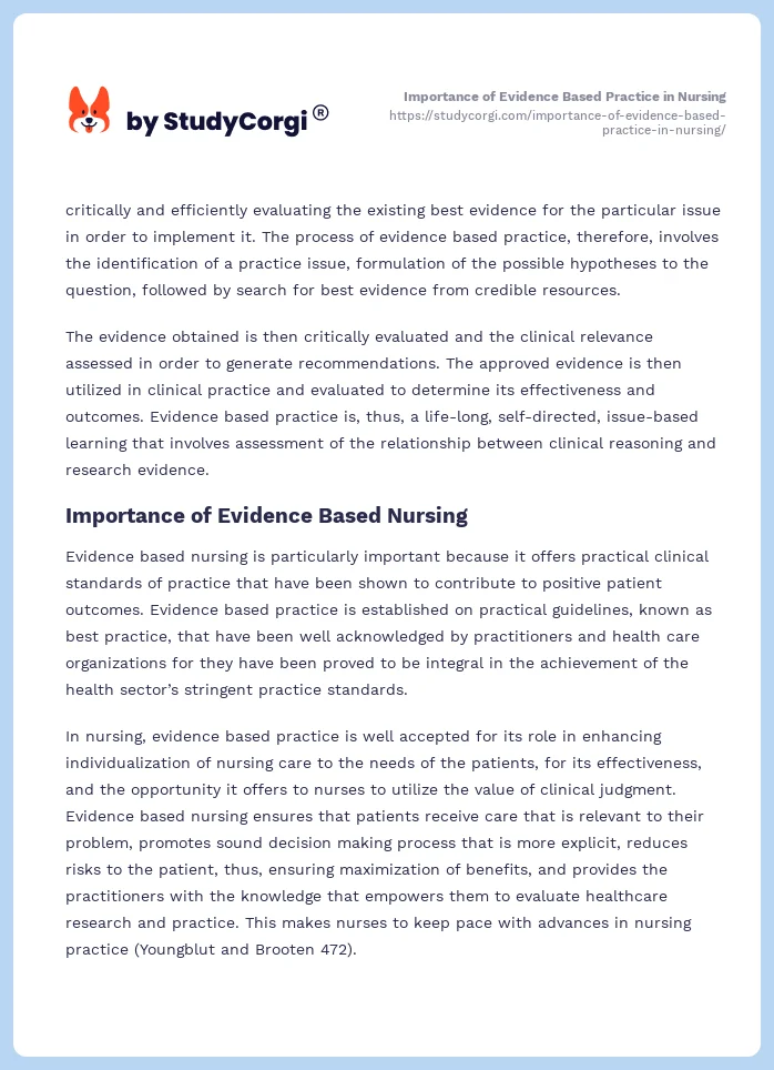 Importance of Evidence Based Practice in Nursing. Page 2