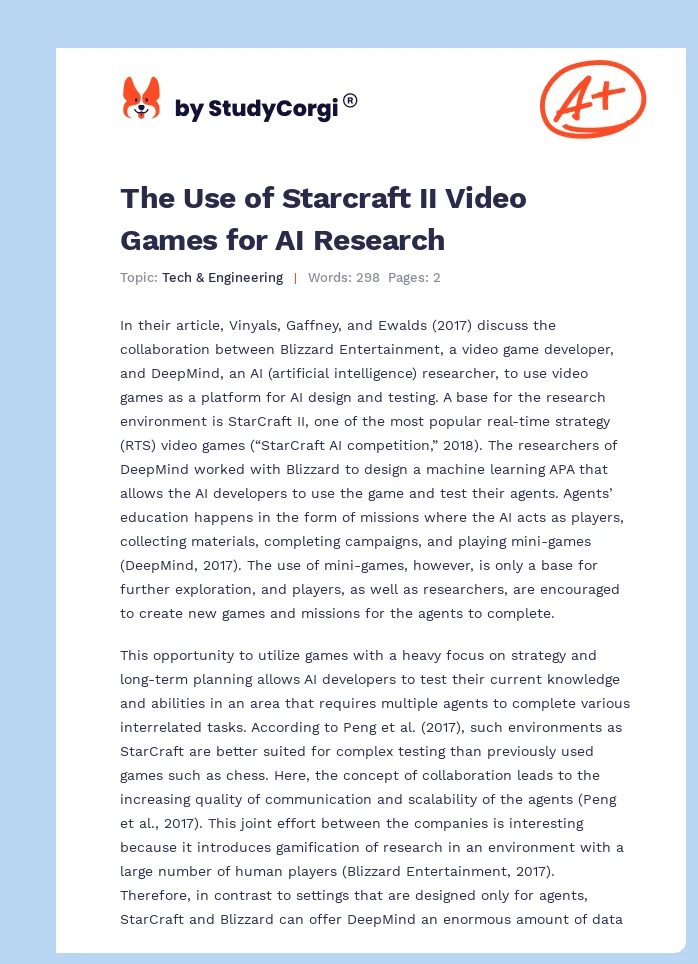 The Use of Starcraft II Video Games for AI Research. Page 1