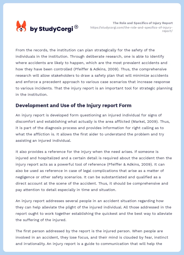 The Role and Specifics of Injury Report. Page 2