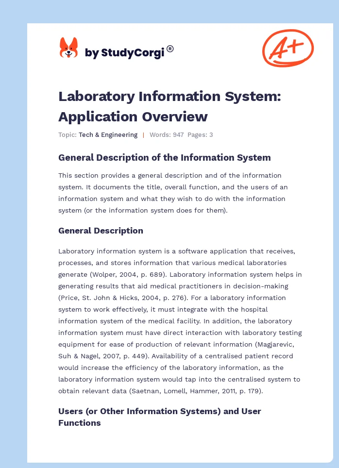 Laboratory Information System: Application Overview. Page 1