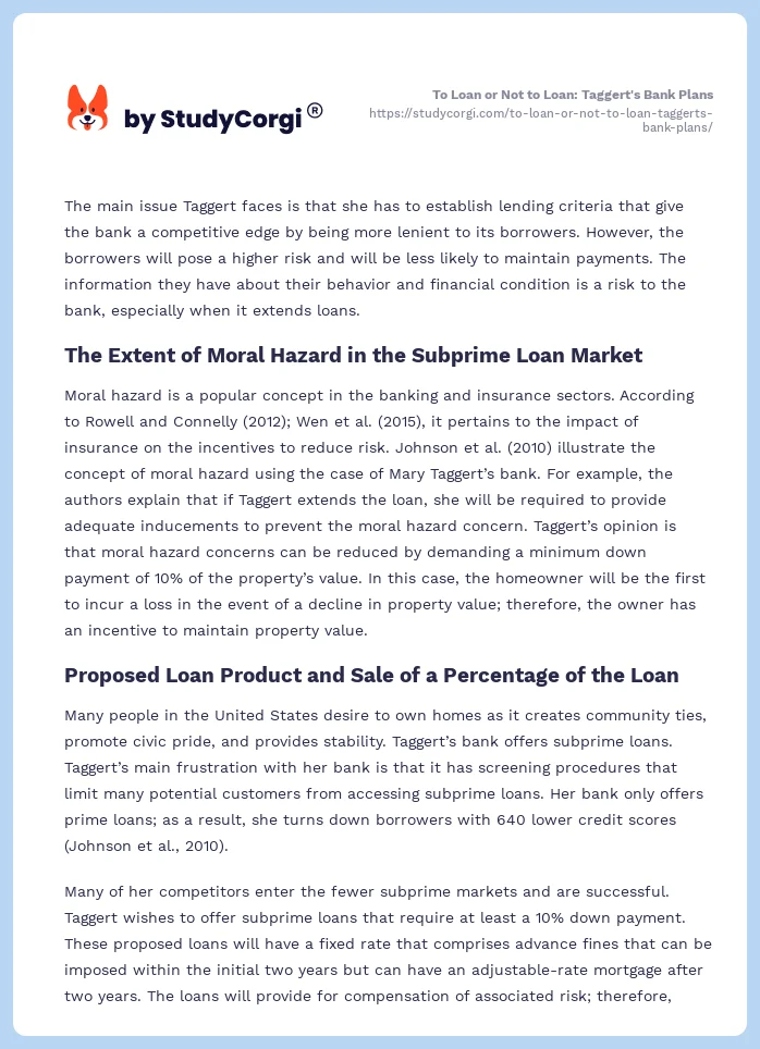 To Loan or Not to Loan: Taggert's Bank Plans. Page 2