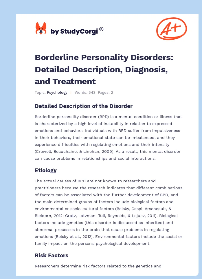 Borderline Personality Disorders: Detailed Description, Diagnosis, and Treatment. Page 1