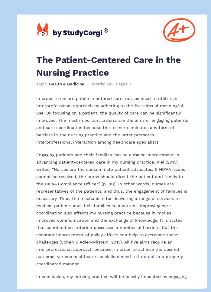 The Patient-Centered Care in the Nursing Practice. Page 1