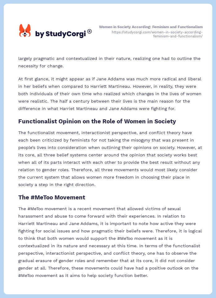 Women in Society According: Feminism and Functionalism. Page 2