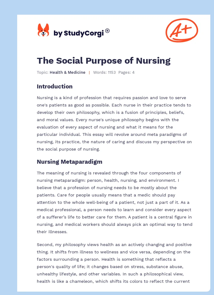 The Social Purpose of Nursing. Page 1