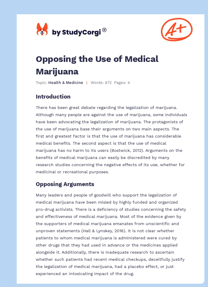 Opposing the Use of Medical Marijuana. Page 1