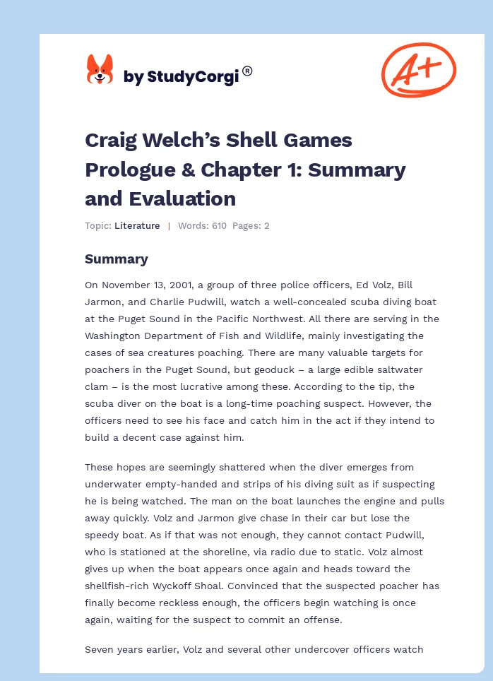 Craig Welch’s Shell Games Prologue & Chapter 1: Summary and Evaluation. Page 1