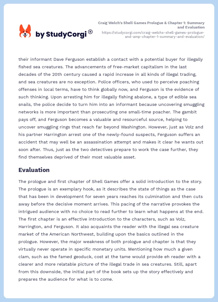 Craig Welch’s Shell Games Prologue & Chapter 1: Summary and Evaluation. Page 2