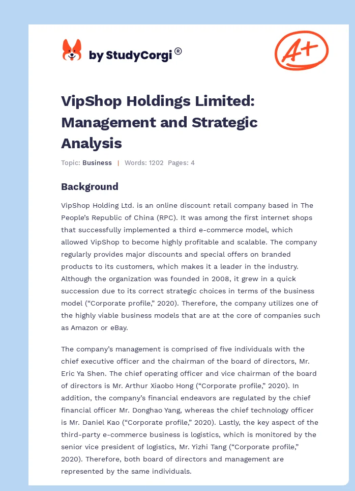 VipShop Holdings Limited: Management and Strategic Analysis. Page 1