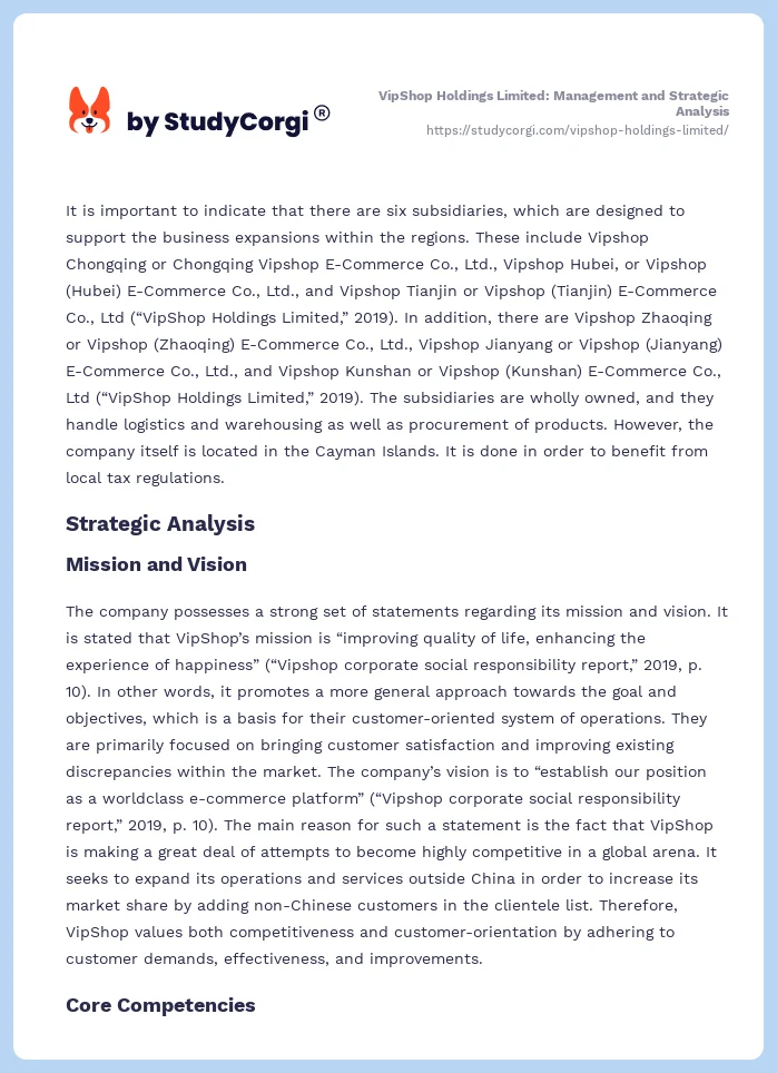 VipShop Holdings Limited: Management and Strategic Analysis. Page 2