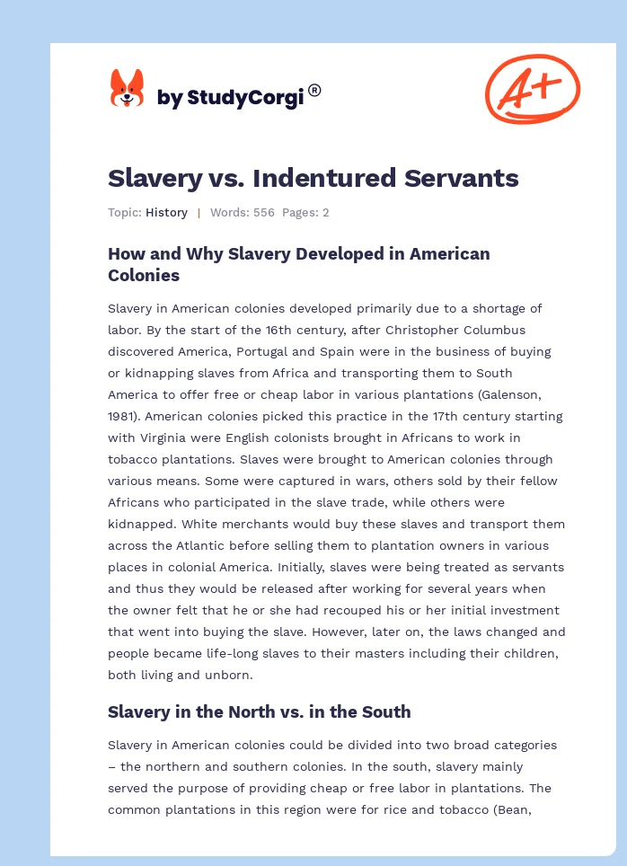Slavery vs. Indentured Servants. Page 1
