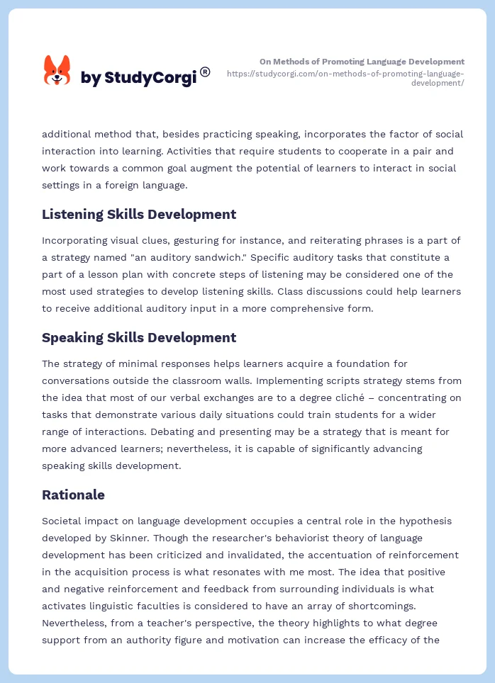 On Methods of Promoting Language Development. Page 2