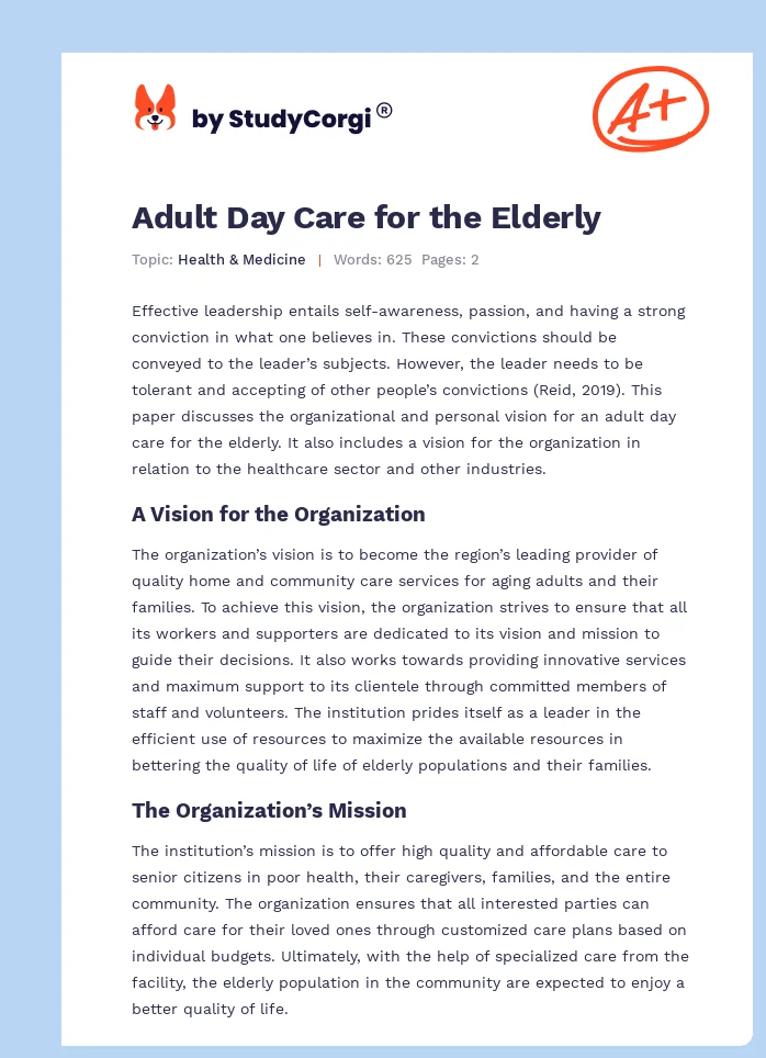 Adult Day Care for the Elderly. Page 1