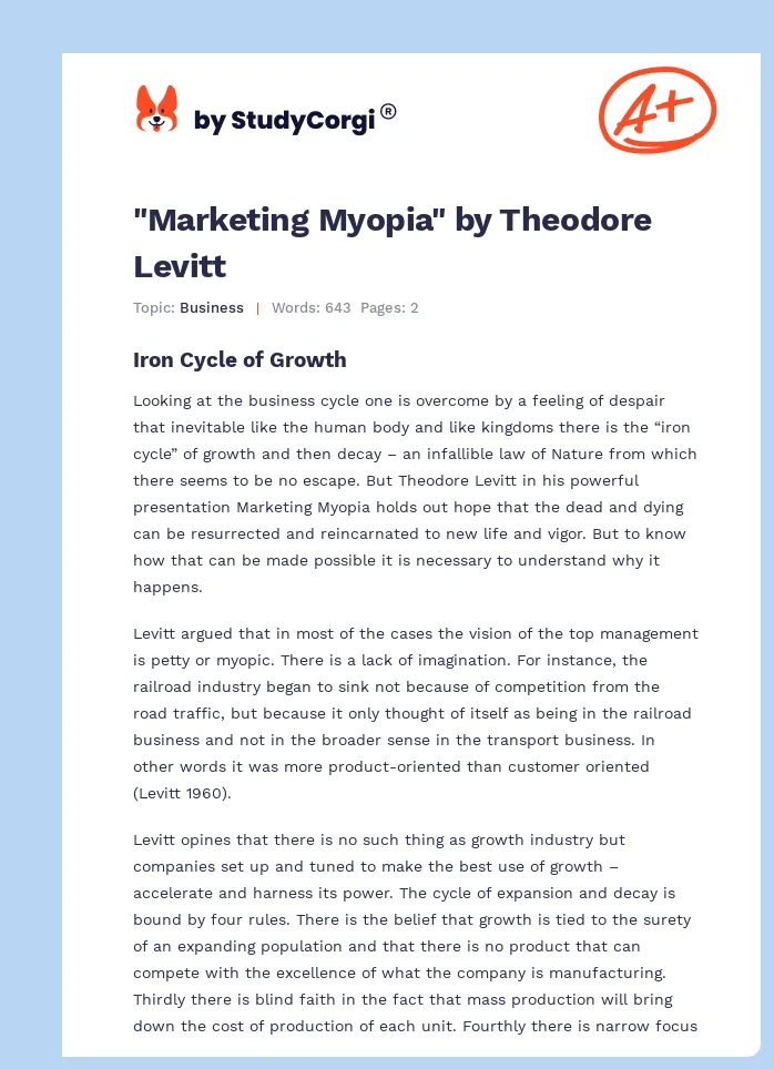 "Marketing Myopia" by Theodore Levitt. Page 1
