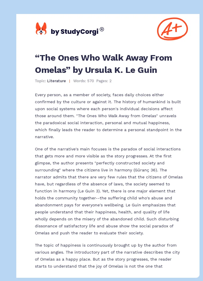 “The Ones Who Walk Away From Omelas” by Ursula K. Le Guin. Page 1