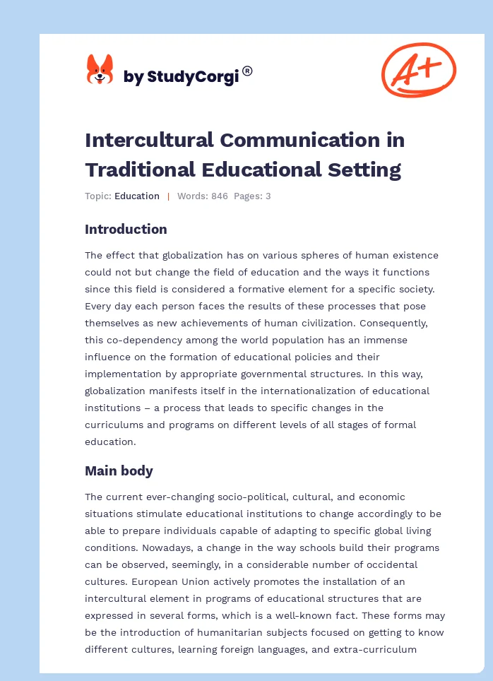 Intercultural Communication in Traditional Educational Setting. Page 1
