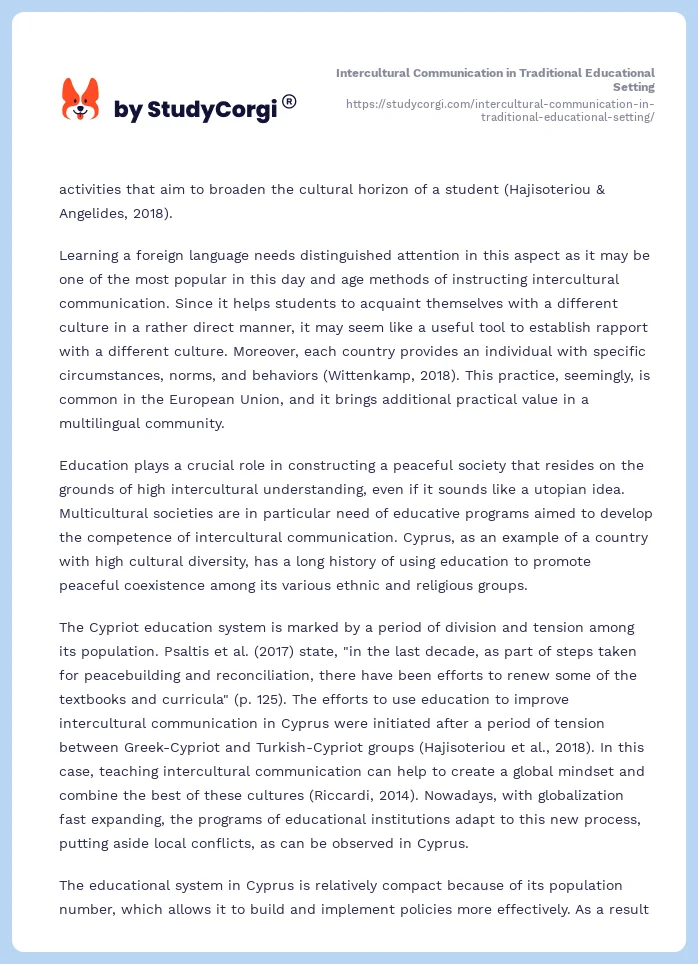 Intercultural Communication in Traditional Educational Setting. Page 2