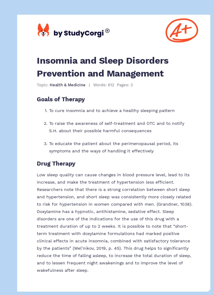 Insomnia and Sleep Disorders Prevention and Management. Page 1