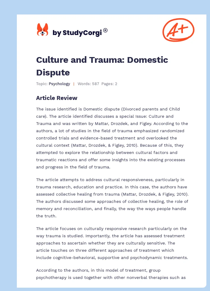 Culture and Trauma: Domestic Dispute. Page 1