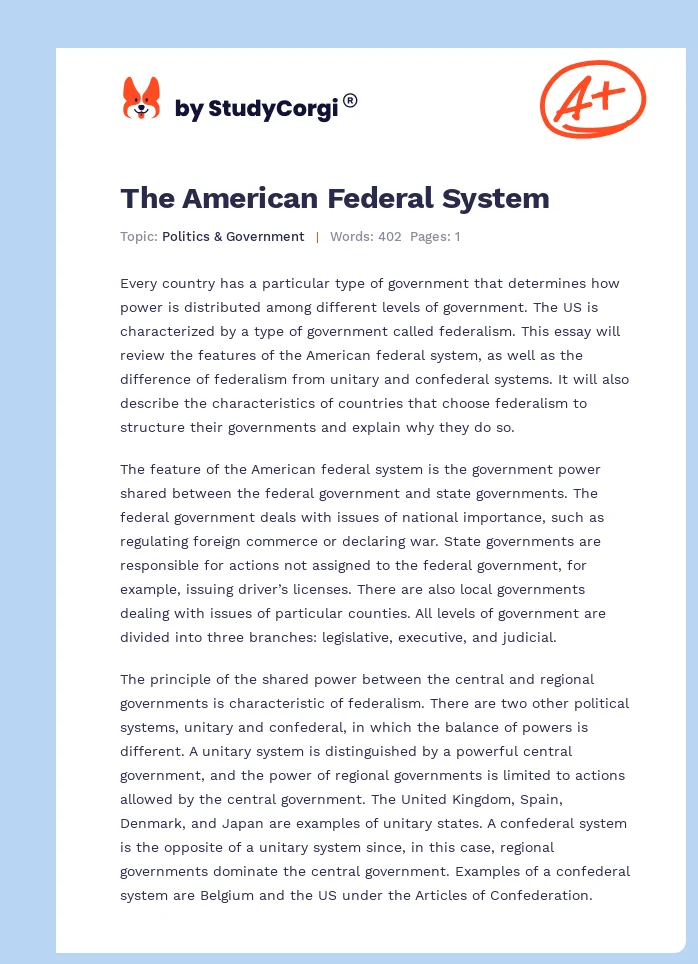 The American Federal System. Page 1