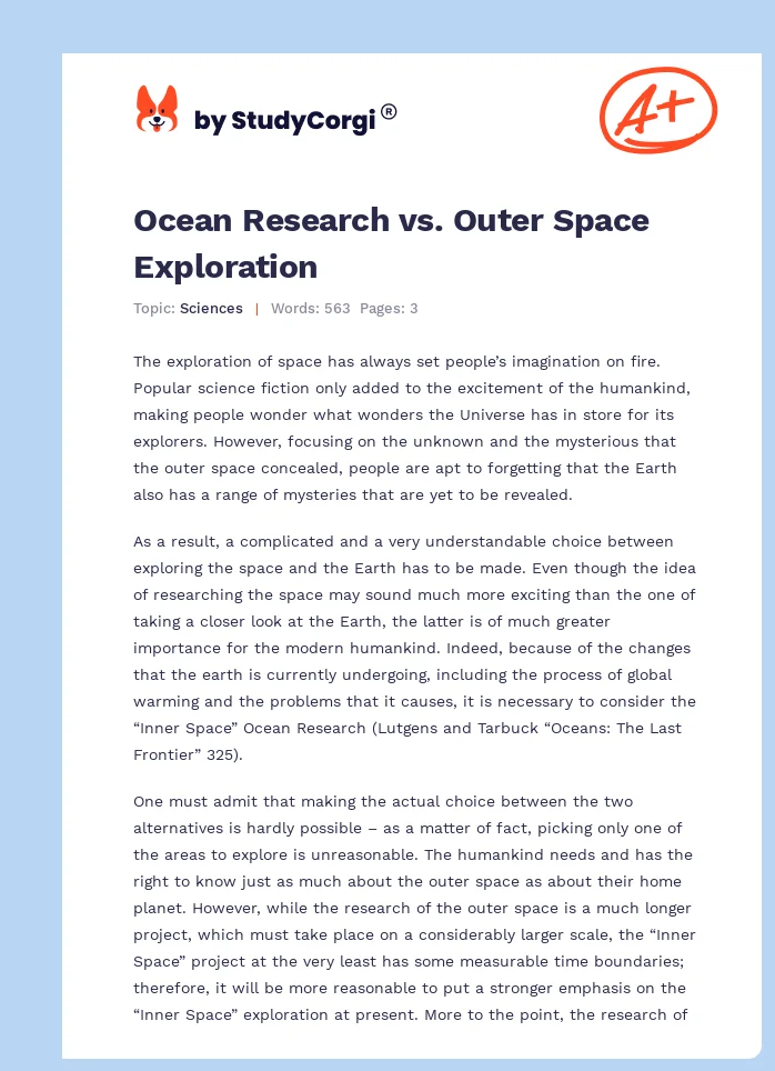 Ocean Research vs. Outer Space Exploration. Page 1