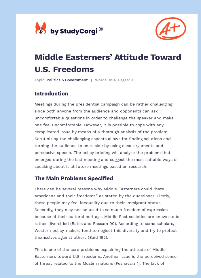 Middle Easterners’ Attitude Toward U.S. Freedoms. Page 1