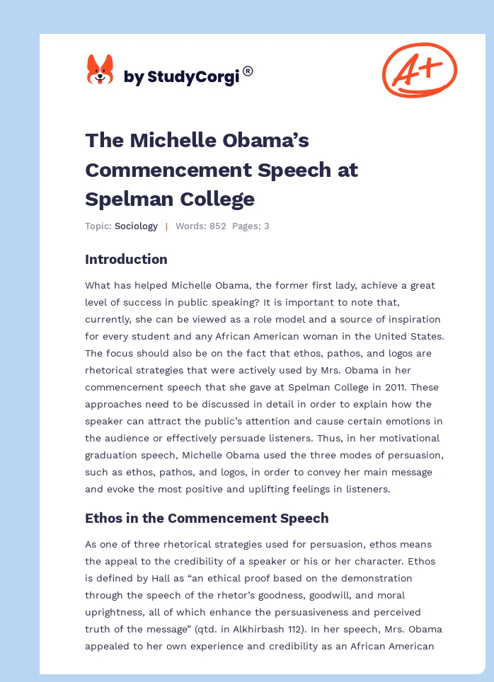 The Michelle Obama’s Commencement Speech at Spelman College. Page 1